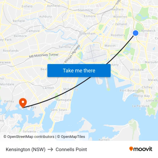 Kensington (NSW) to Connells Point map