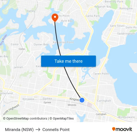 Miranda (NSW) to Connells Point map