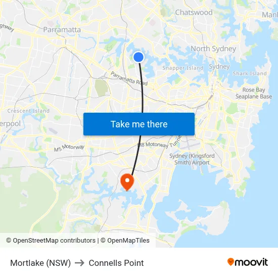 Mortlake (NSW) to Connells Point map