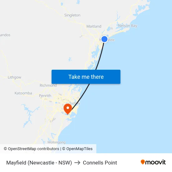 Mayfield (Newcastle - NSW) to Connells Point map