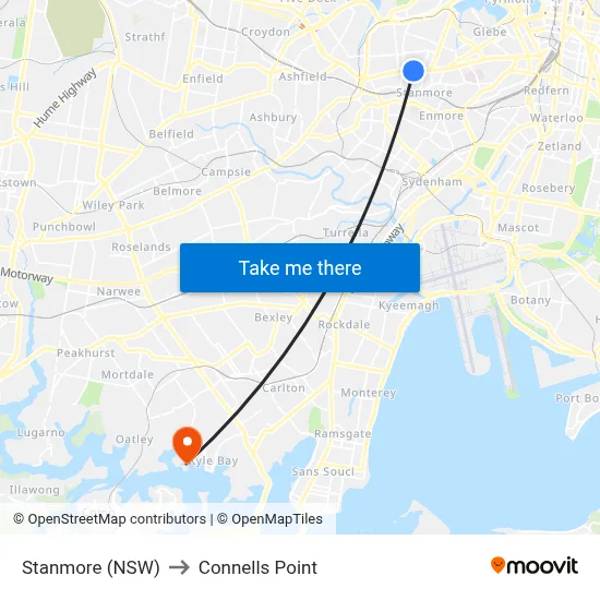 Stanmore (NSW) to Connells Point map