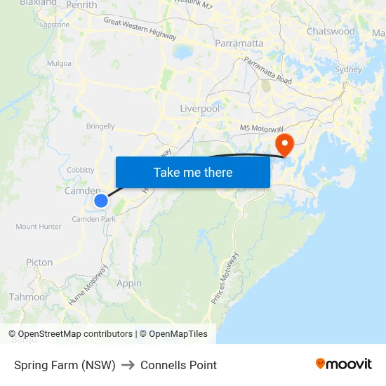 Spring Farm (NSW) to Connells Point map