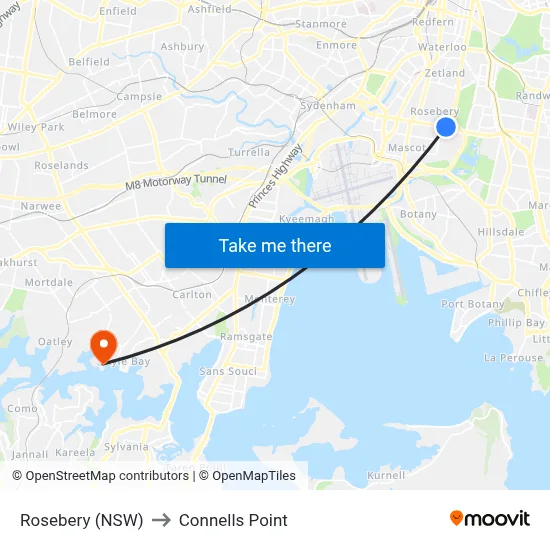 Rosebery (NSW) to Connells Point map