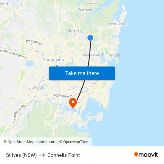 St Ives (NSW) to Connells Point map