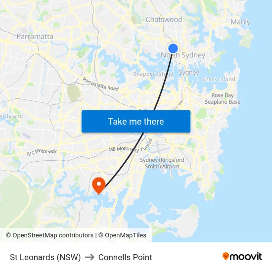 St Leonards (NSW) to Connells Point map