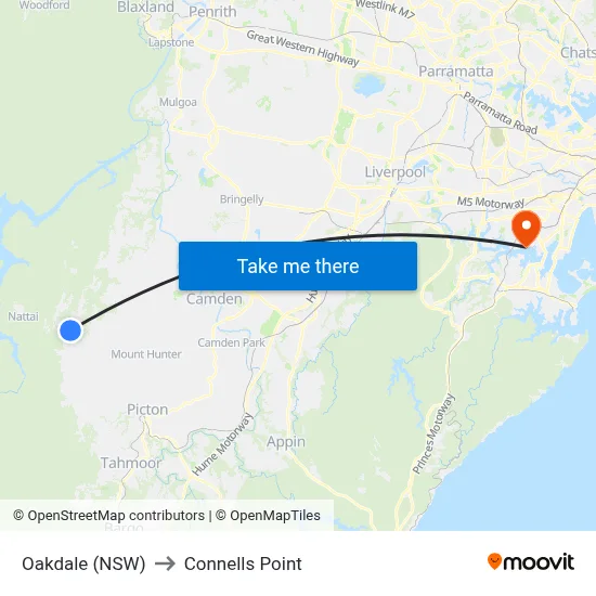 Oakdale (NSW) to Connells Point map