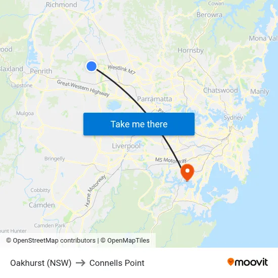 Oakhurst (NSW) to Connells Point map