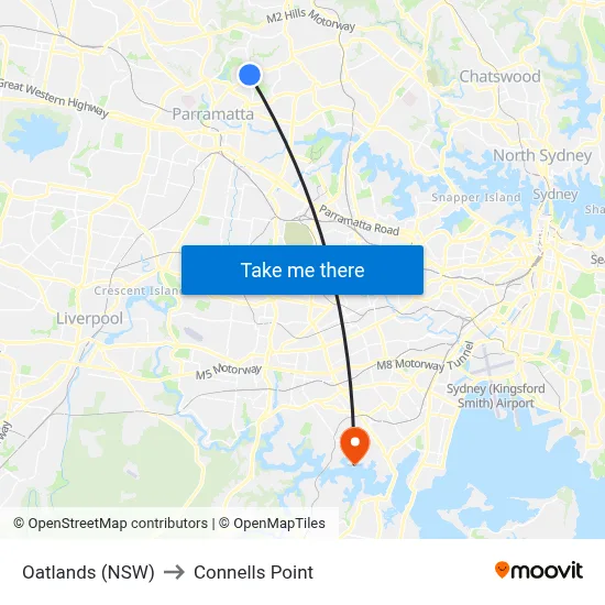 Oatlands (NSW) to Connells Point map