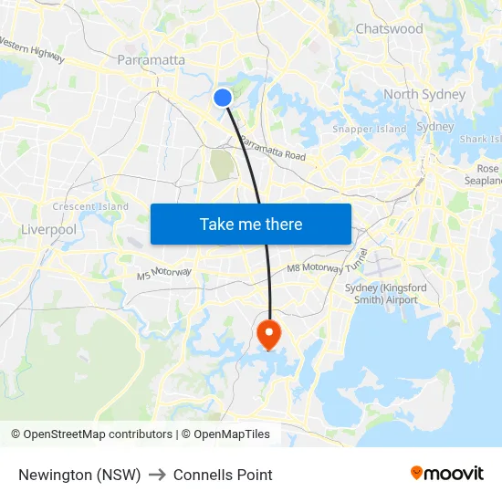 Newington (NSW) to Connells Point map