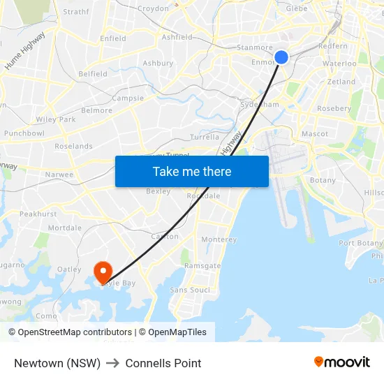 Newtown (NSW) to Connells Point map