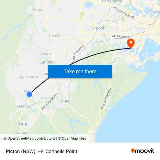 Picton (NSW) to Connells Point map