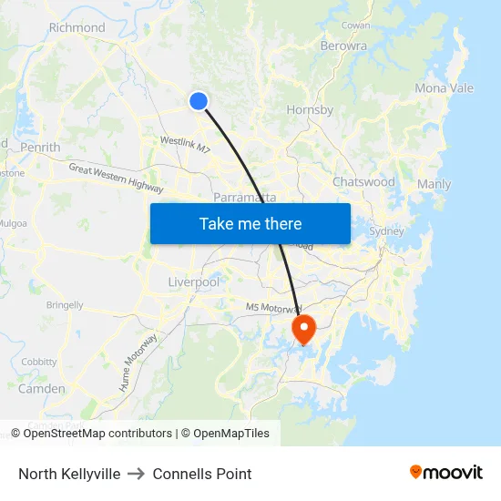 North Kellyville to Connells Point map