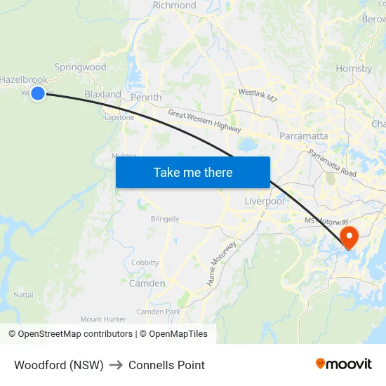 Woodford (NSW) to Connells Point map