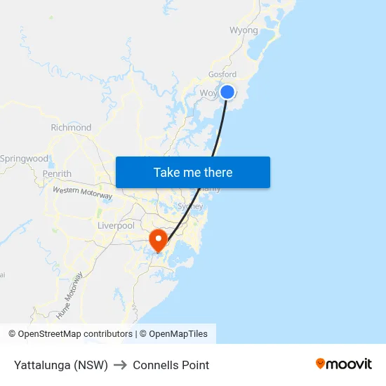 Yattalunga (NSW) to Connells Point map