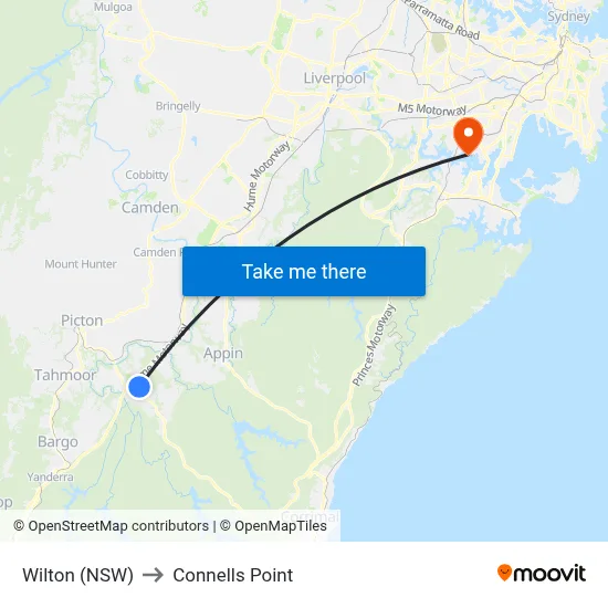 Wilton (NSW) to Connells Point map