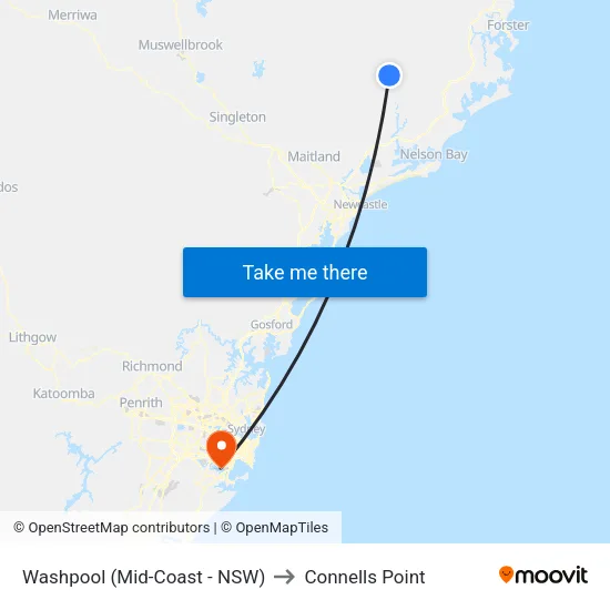 Washpool (Mid-Coast - NSW) to Connells Point map