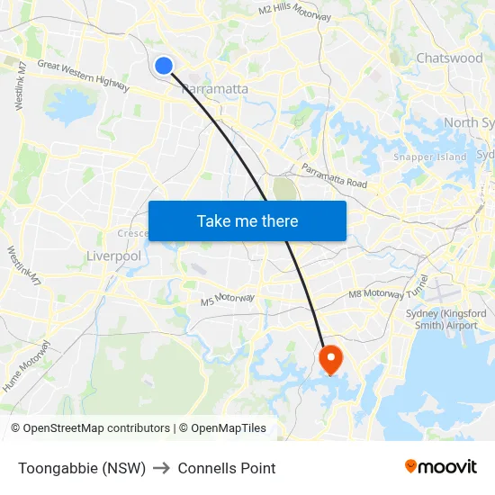 Toongabbie (NSW) to Connells Point map