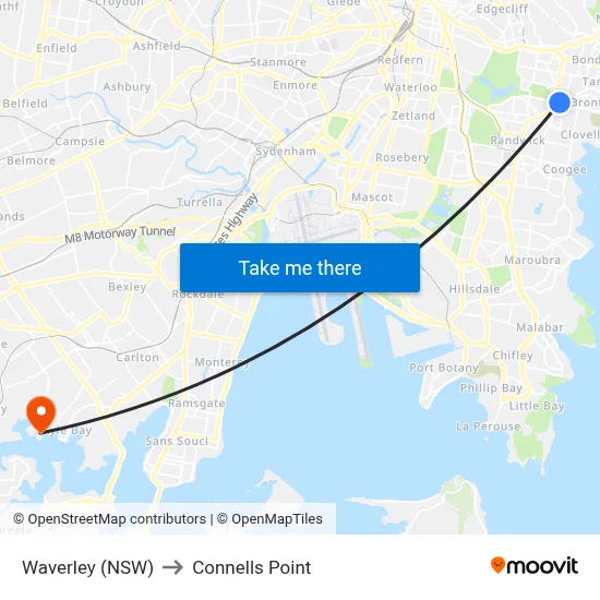 Waverley (NSW) to Connells Point map