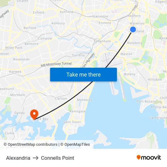 Alexandria to Connells Point map