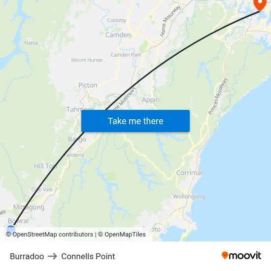 Burradoo to Connells Point map