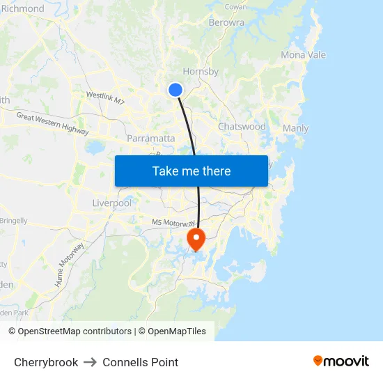 Cherrybrook to Connells Point map
