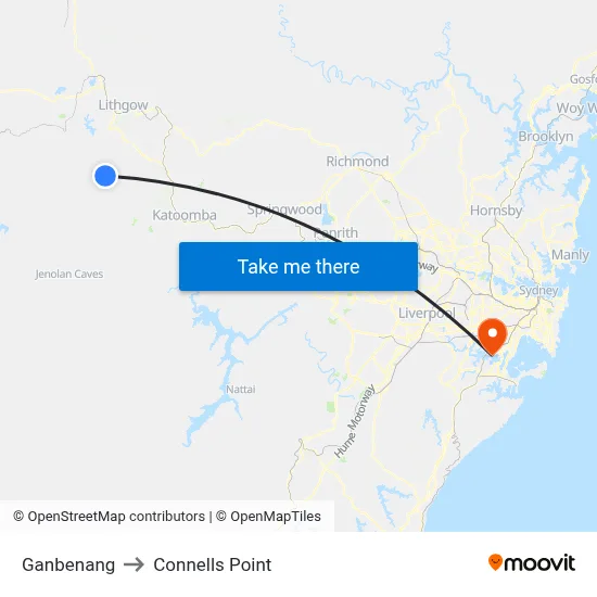 Ganbenang to Connells Point map