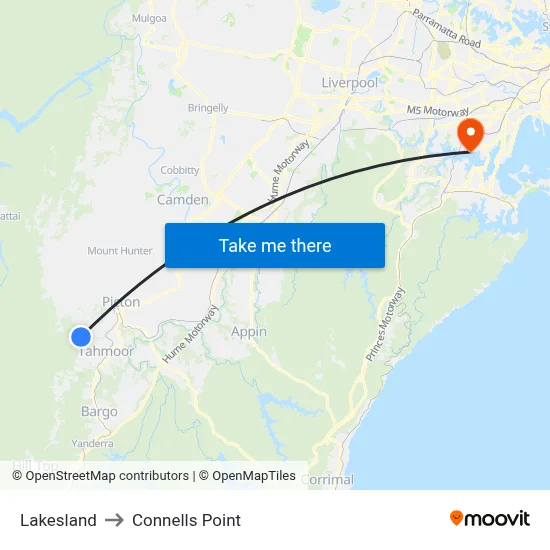 Lakesland to Connells Point map