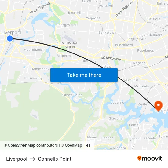 Liverpool to Connells Point map