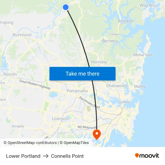 Lower Portland to Connells Point map