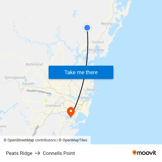 Peats Ridge to Connells Point map
