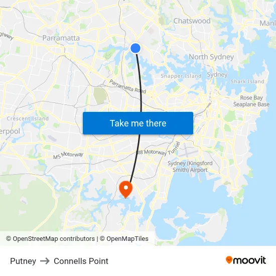 Putney to Connells Point map