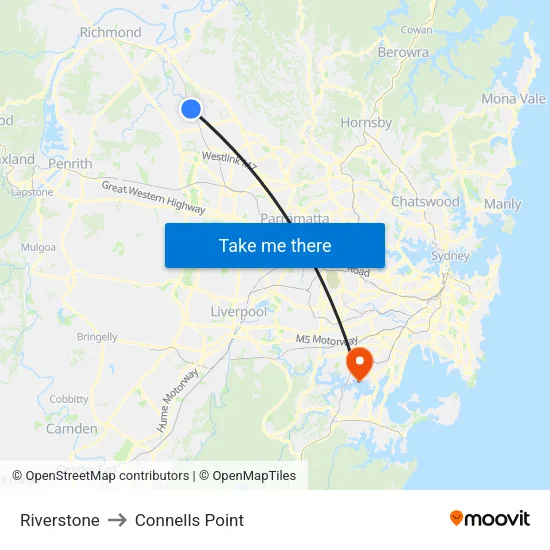 Riverstone to Connells Point map