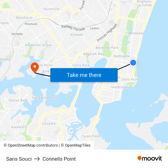 Sans Souci to Connells Point map