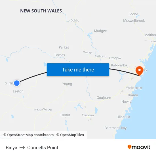 Binya to Connells Point map