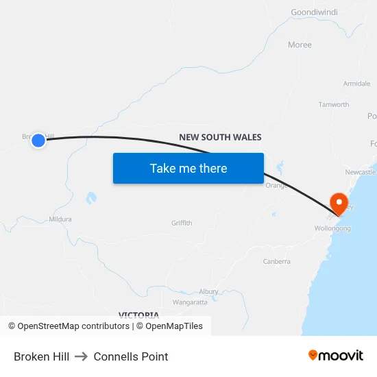 Broken Hill to Connells Point map