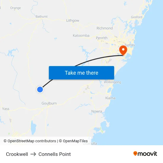 Crookwell to Connells Point map