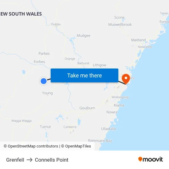 Grenfell to Connells Point map