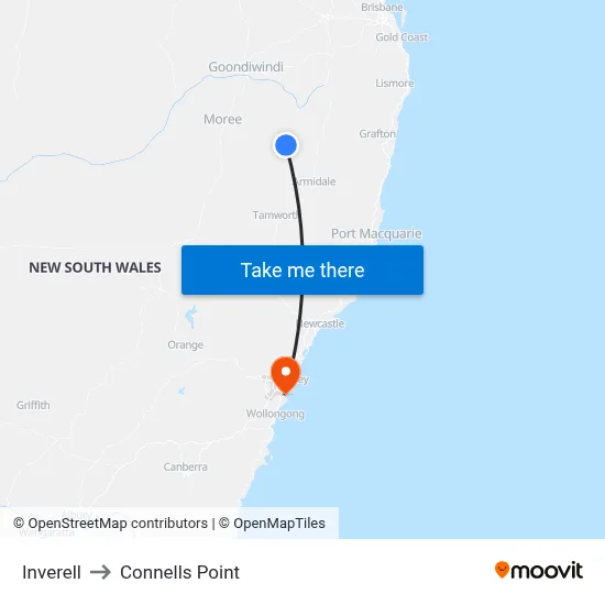 Inverell to Connells Point map