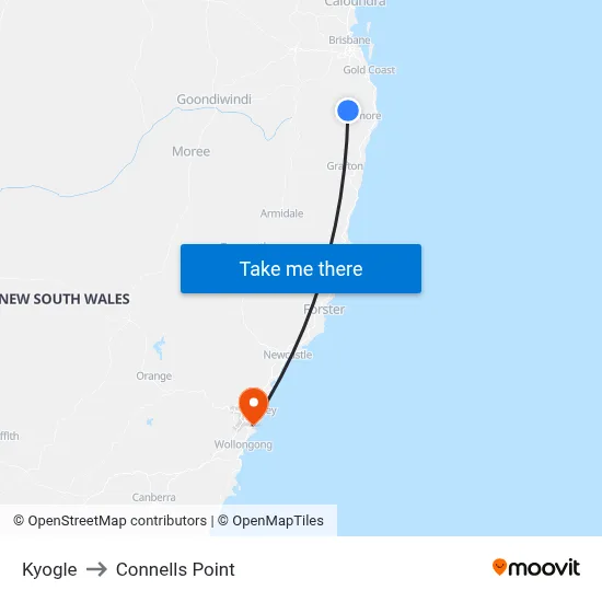 Kyogle to Connells Point map