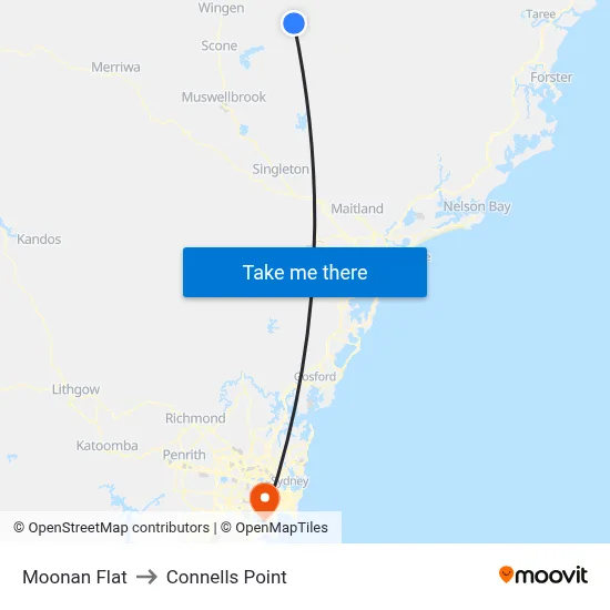 Moonan Flat to Connells Point map