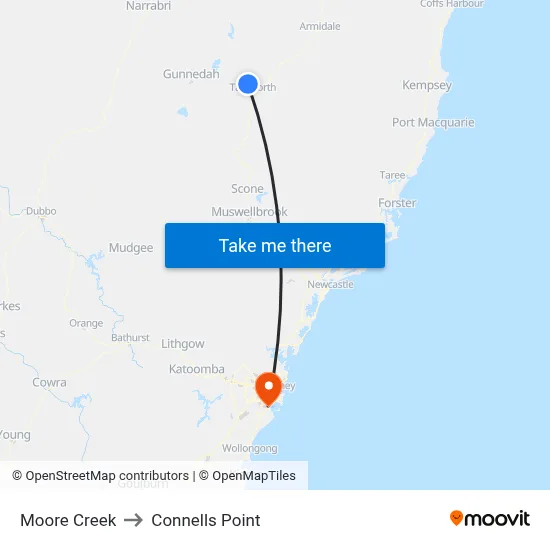 Moore Creek to Connells Point map