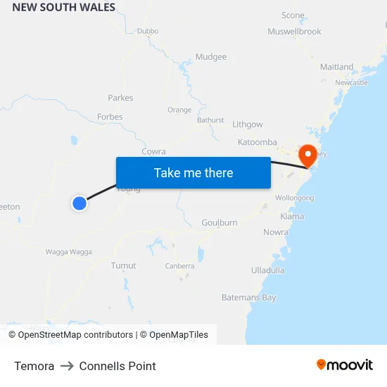 Temora to Connells Point map