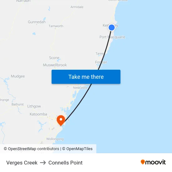 Verges Creek to Connells Point map