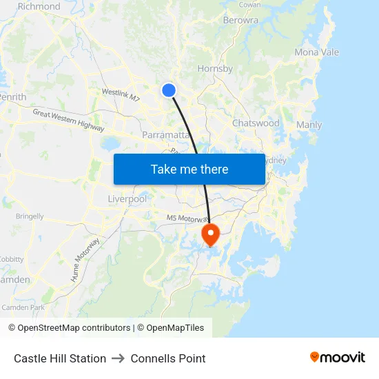 Castle Hill Station to Connells Point map