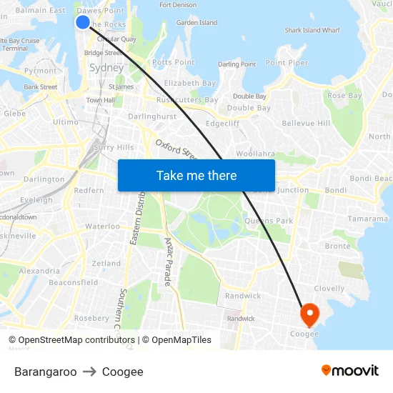 Barangaroo to Coogee map
