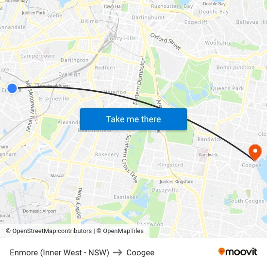 Enmore (Inner West - NSW) to Coogee map