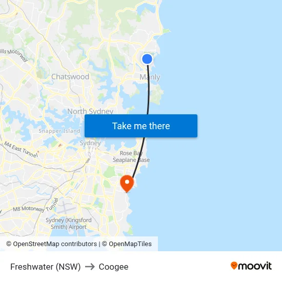 Freshwater (NSW) to Coogee map