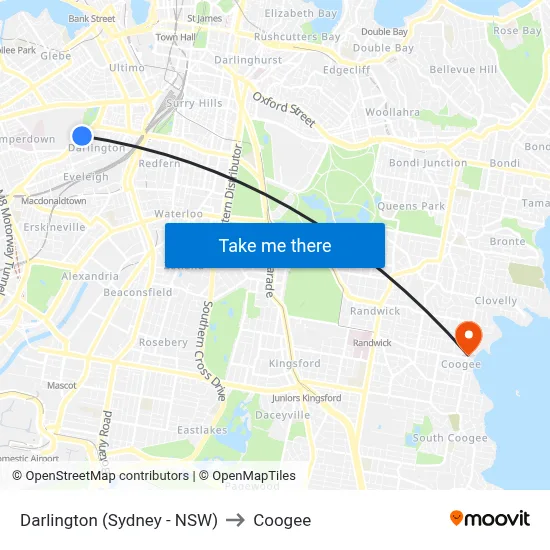 Darlington (Sydney - NSW) to Coogee map