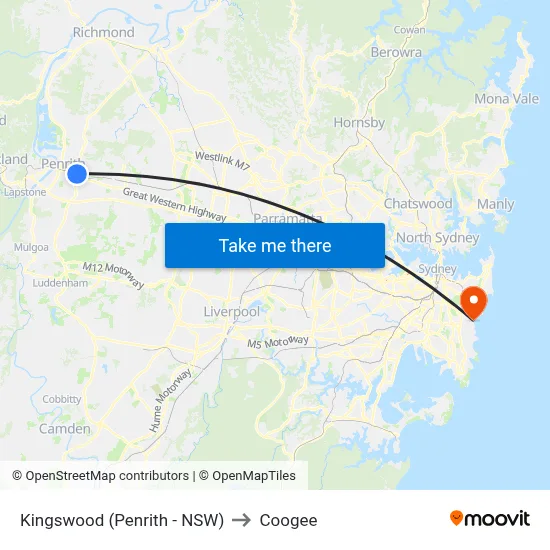 Kingswood (Penrith - NSW) to Coogee map