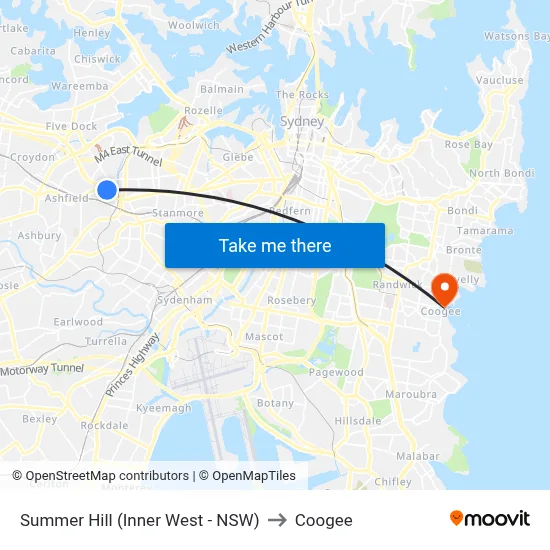 Summer Hill (Inner West - NSW) to Coogee map